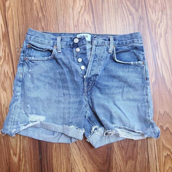 Agolde Pants - Agolde 26 Minimalist Cowgirl Preppy Indie Button Fly Raw Hem Distressed Shorts